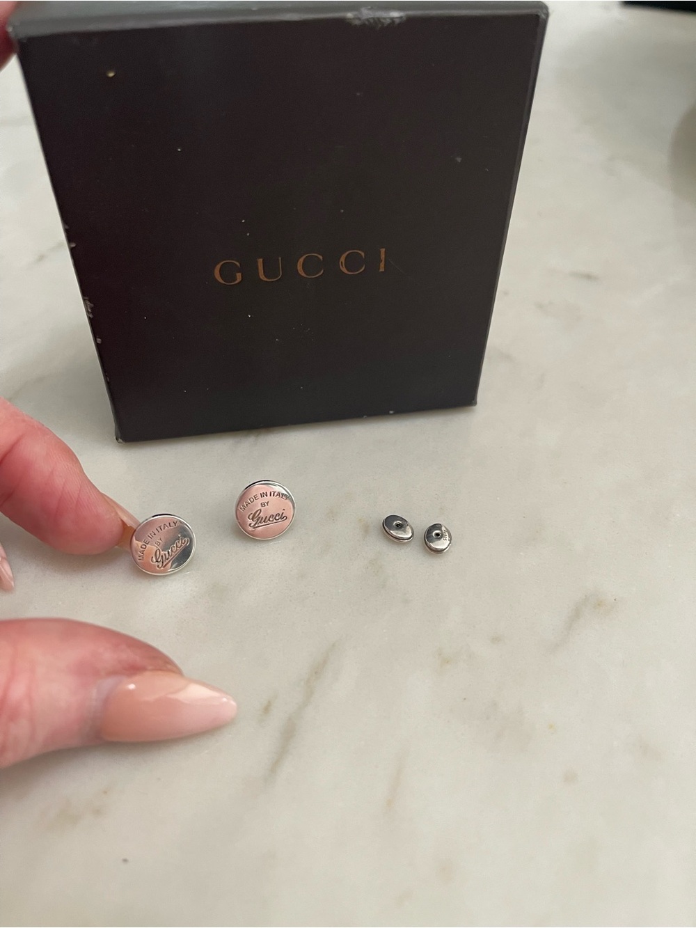 Gucci Pink and Silver Round Logo Stud Earrings